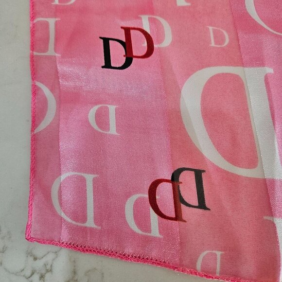 Pink Satin Scarf Monogram "D" Print Square 20" X 20" Elegant Feminine - Picture 3 of 6